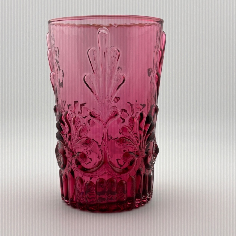Set Of 4 Adams Cranberry By Pilgrim Glass 12 Ounce Flat Tumblers-(Set #1)